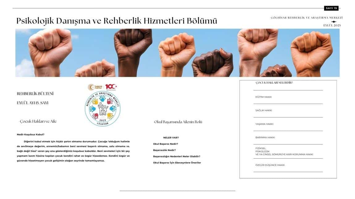 Eylül Rehberlik Bülteni: Çocuk Hakları ve Aile, Okul Başarısında Ailenin Rolü